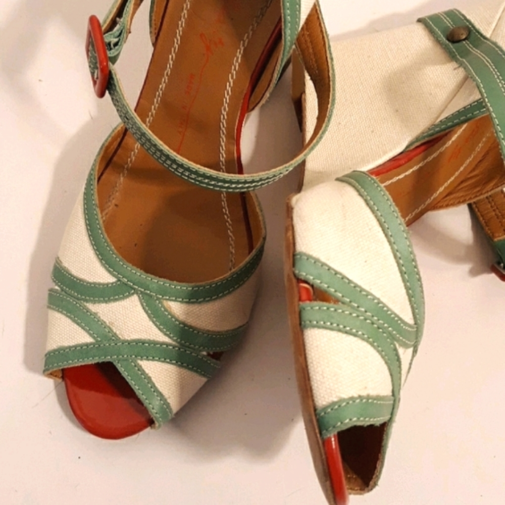 Miss Sixty green strapped wedges
